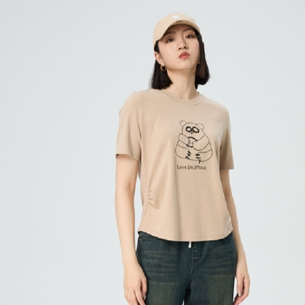 水淼/2025秋季新款时尚短款刺绣T恤  31249