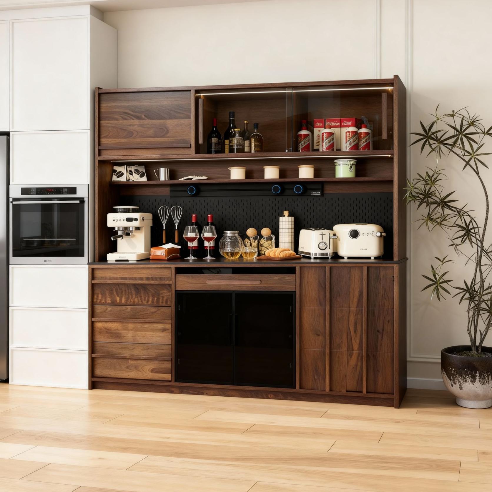 二号柜北美黑胡桃玻璃柜多功能收纳餐边柜置物架储物柜酒柜