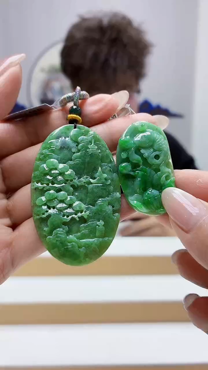 未镶嵌定制翡翠4688MM-毛货两件挂件88