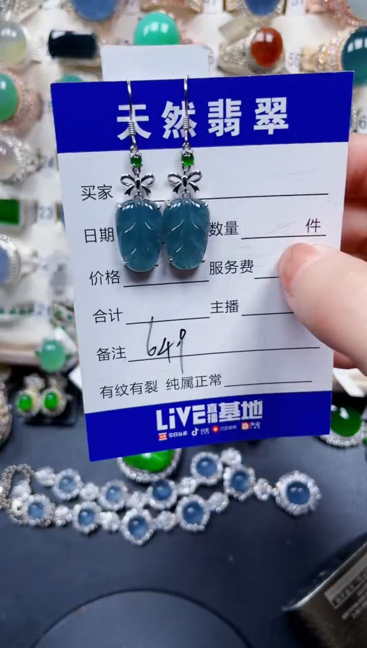 银S925镶嵌翡翠耳饰649