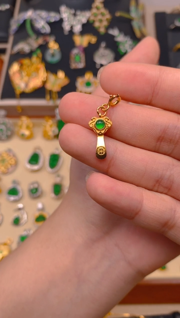 翡翠银S925镶嵌吊坠(不含链)如意柄