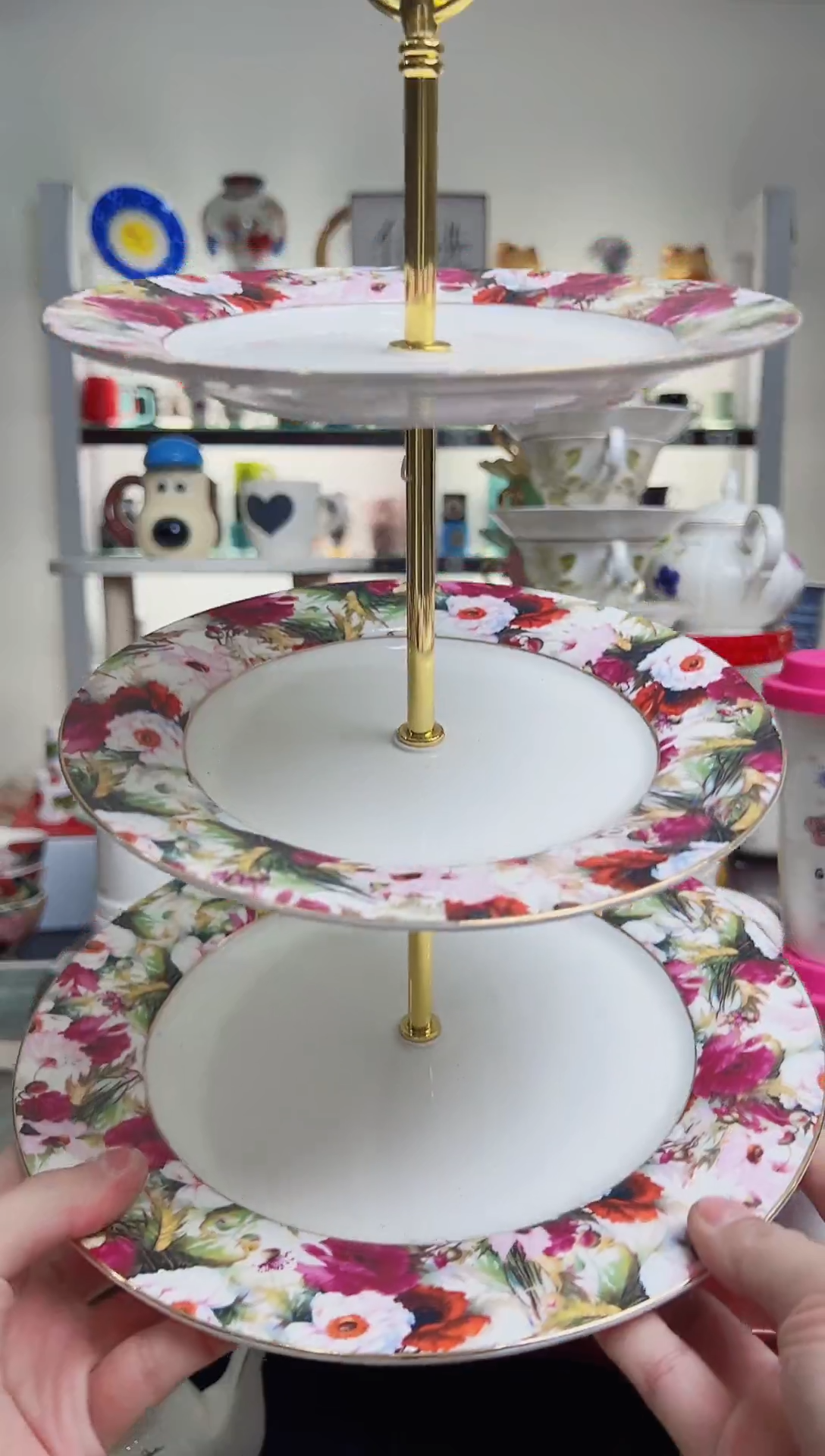 陶瓷手柄款陶瓷三层水果盘 蛋糕盘