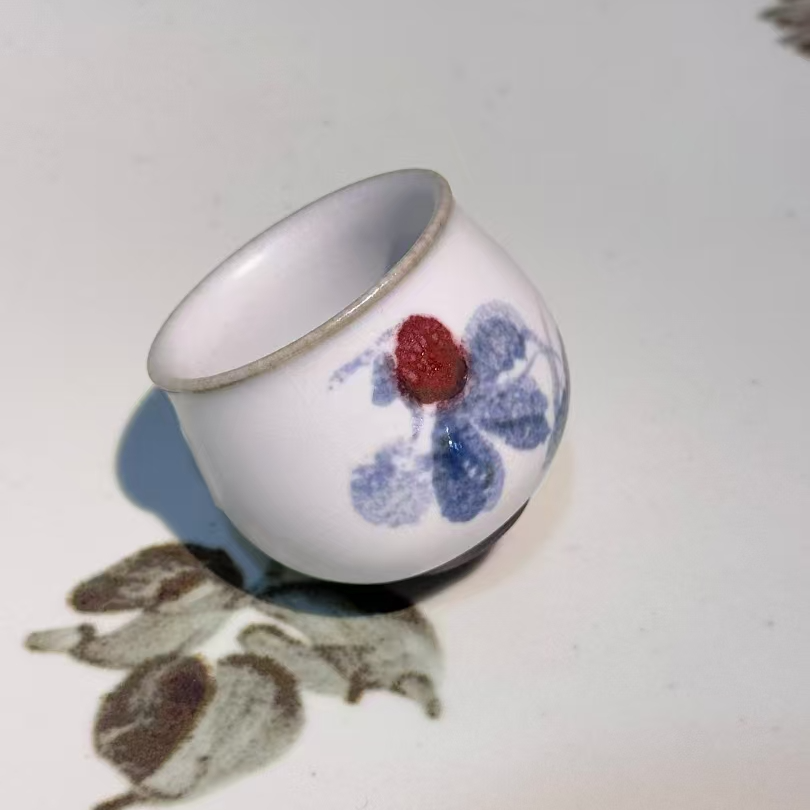 晏如堂纯手工汝窑卯花白翻口美人杯陶瓷写意香炉杯茶杯陶杯主人杯