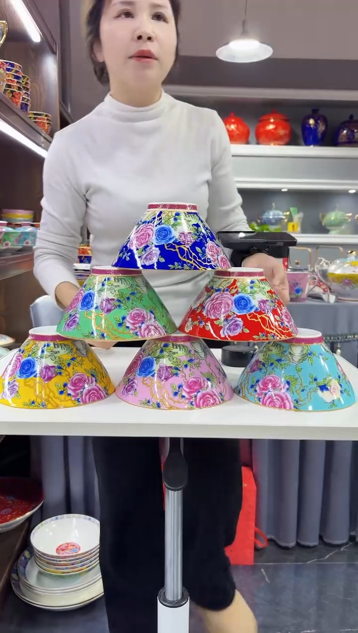 珐琅6英寸斗笠碗6个景德镇陶瓷  