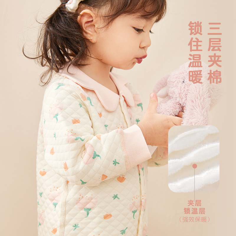 夹棉连体衣婴儿春秋保暖衣女宝宝春季可爱公主新生儿纯棉衣服秋衣