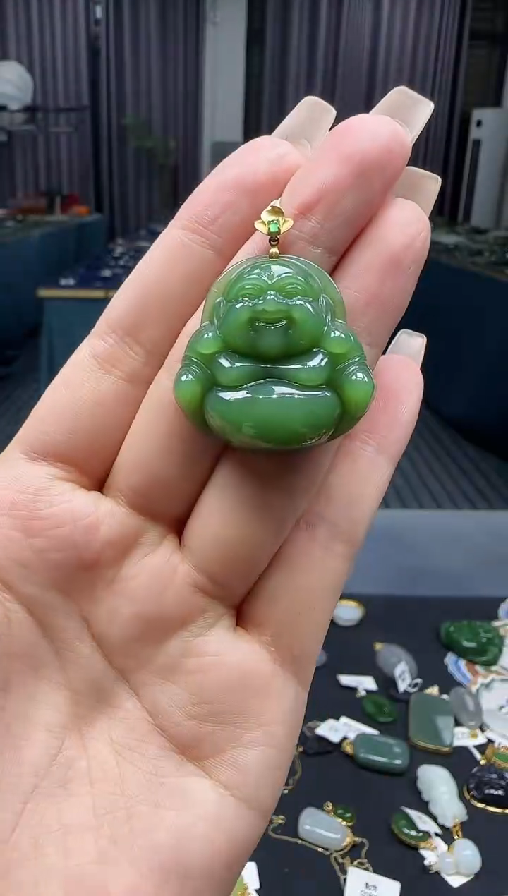 和田玉18K金镶嵌挂件1