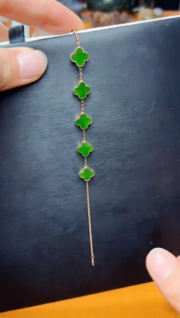 【闪购商品】和田玉手链18K金镶嵌四叶草