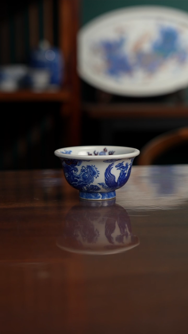 _****u自成堂柴窑 龙凤压手杯