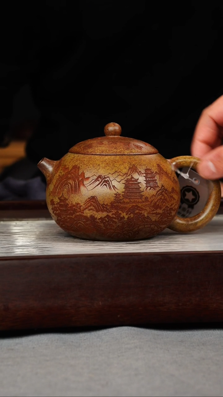 【闪购商品】紫砂茶壶云雾沉香泥 西施 刻绘