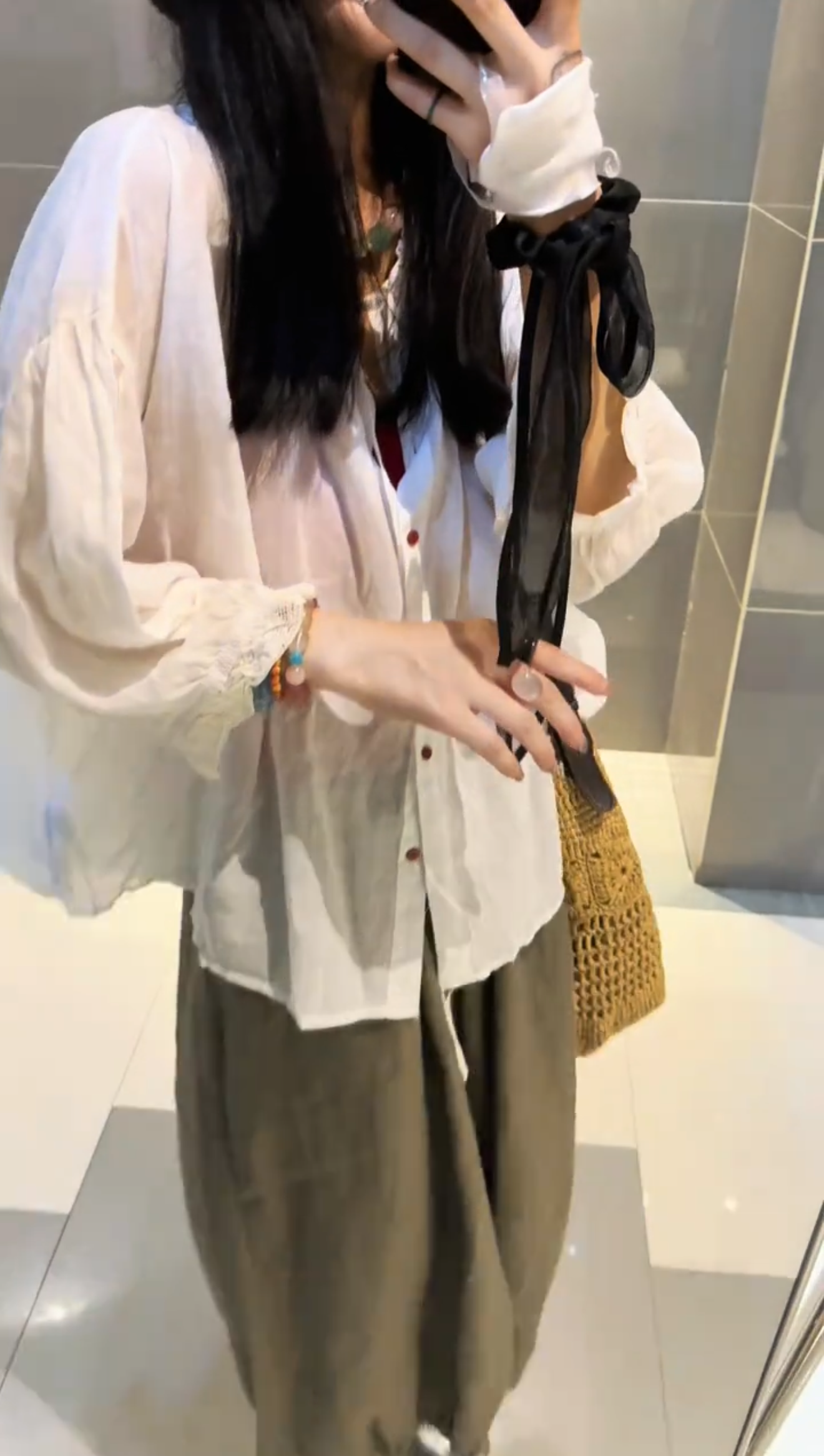 李豆儿 福利 红 色扣子苎麻长袖上衣