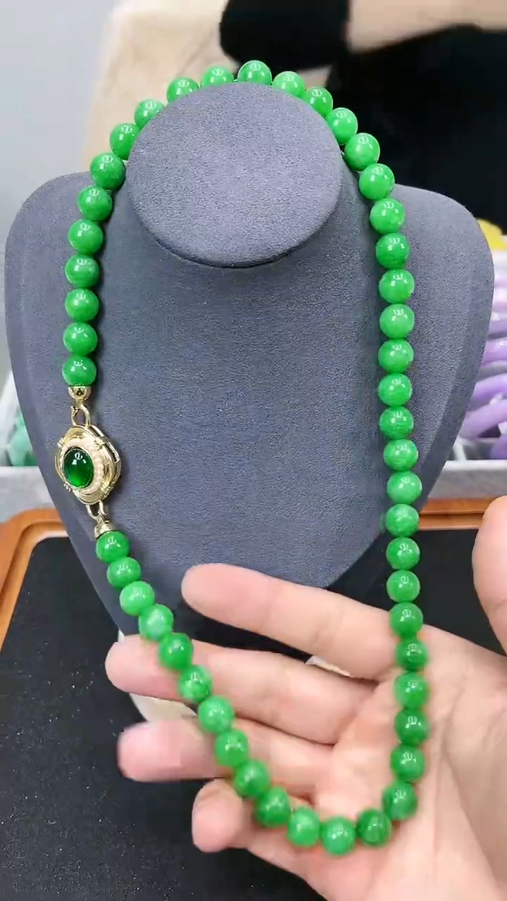 【闪购商品】翡翠颈饰未镶嵌s5 果阳绿项链 卡10.8mm