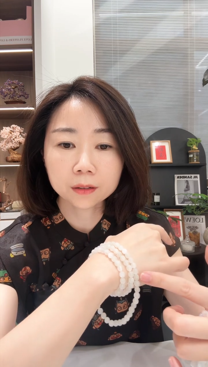 手链银S925镶嵌长石三圈白月光手串卡6+