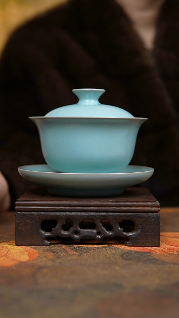 杯仿古天青三才元宝盖碗一级礼盒