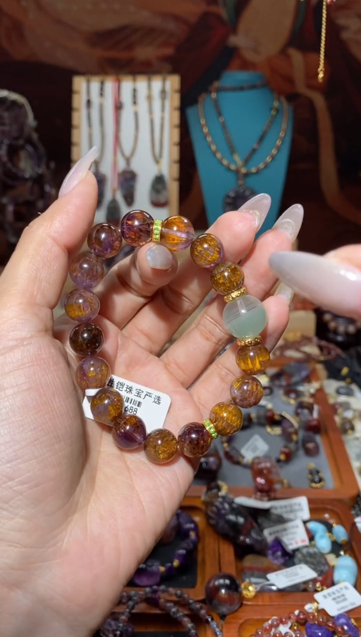 【闪购商品】水晶手串18K金镶嵌极光紫钛