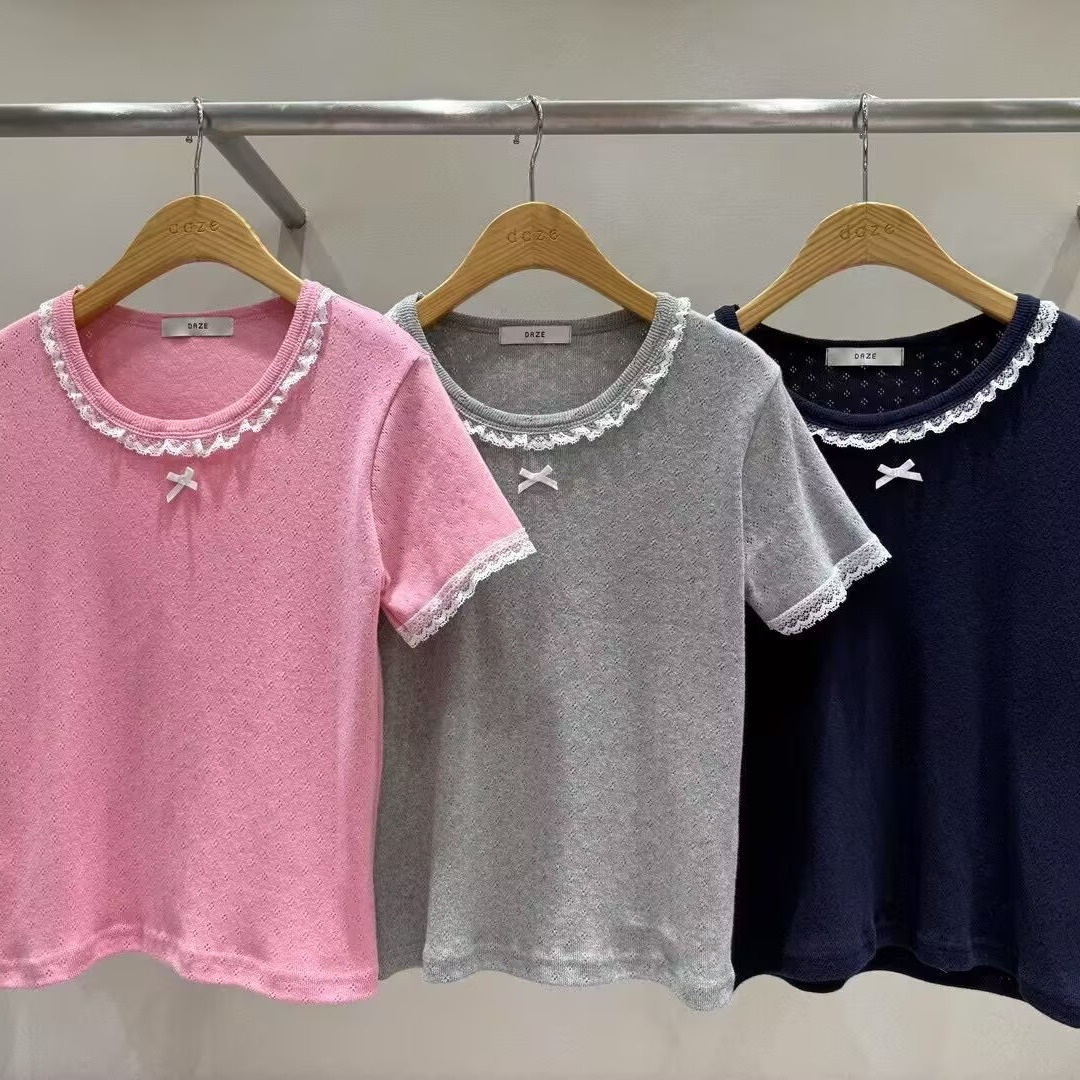 韩国东大门代购蝴蝶结针织短袖NO退NO换