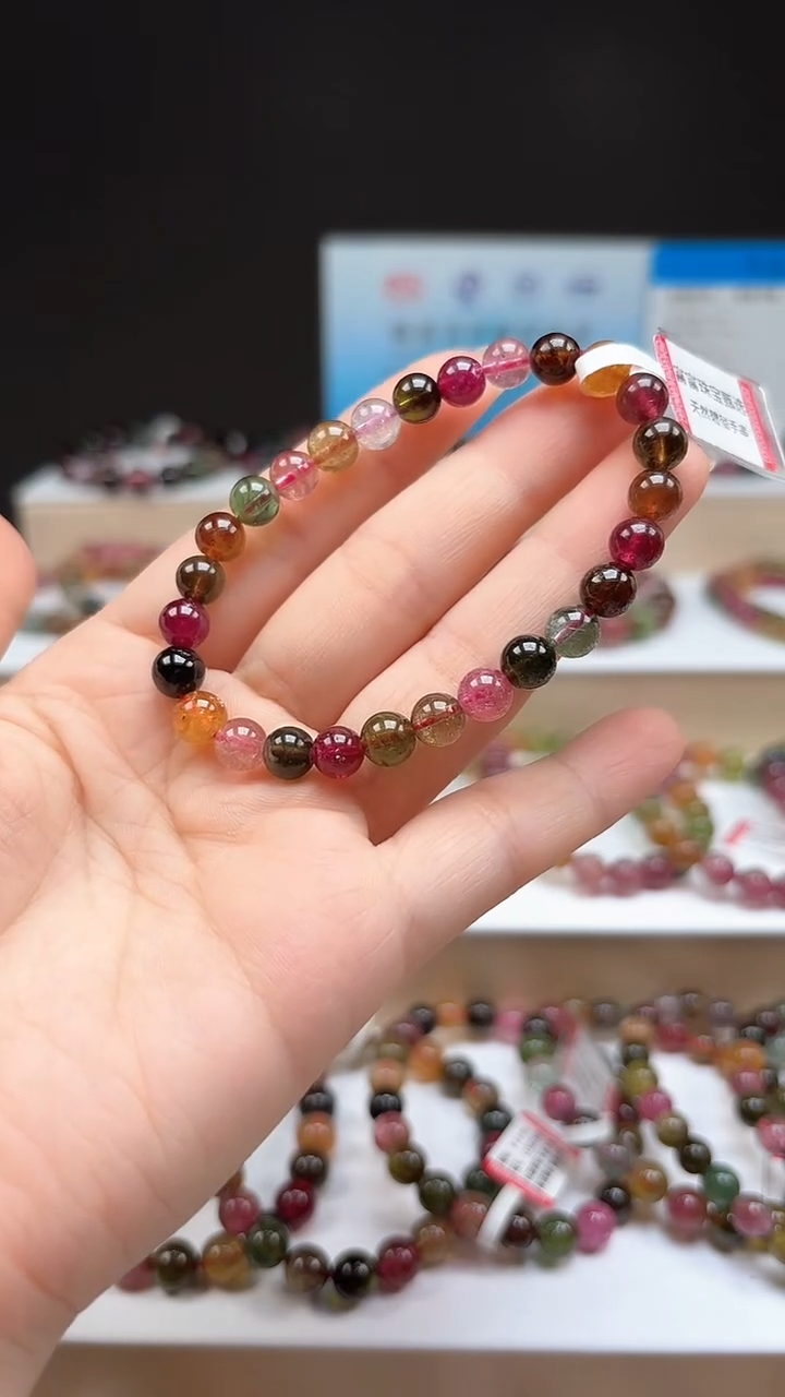 【闪购商品】碧玺手串未镶嵌6.8mm巴西老料玻璃体糖果色单圈手串