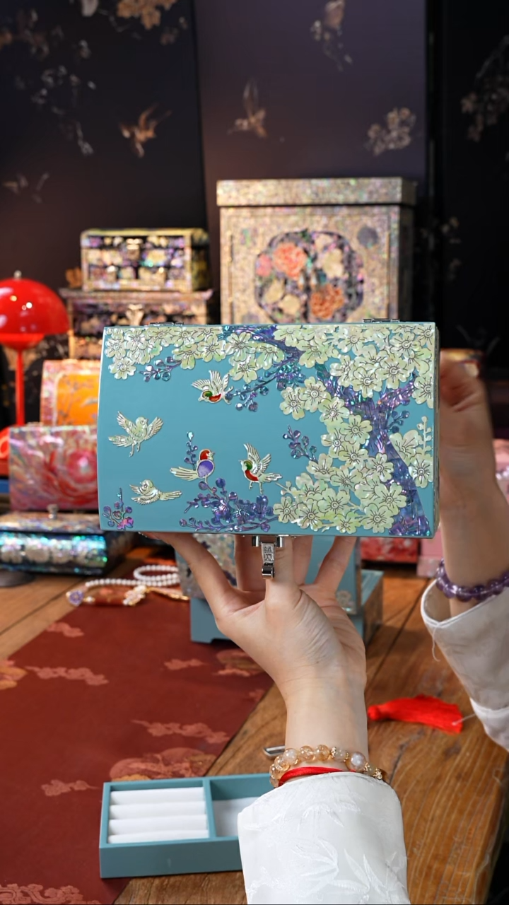 【闪购商品】瓷片螺钿工艺香椿木首饰盒