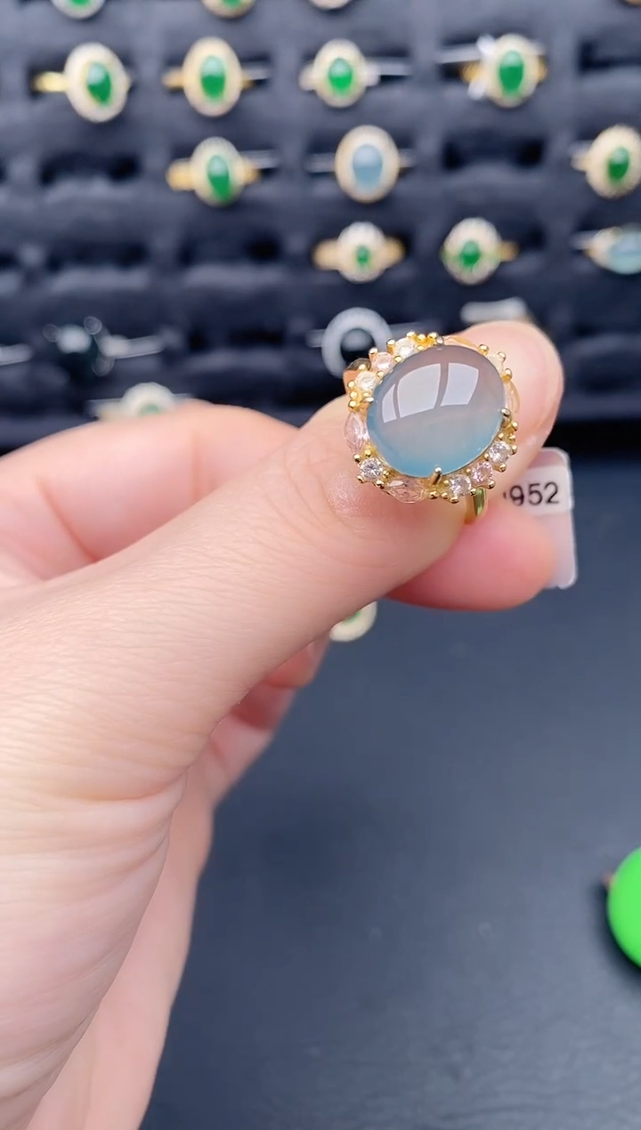 银S925镶嵌戒指翡翠天然a货翡翠215