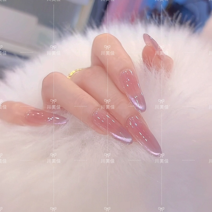 川美佳《香芋紫冰》夏季高级腮红紫色猫眼纯手工穿戴甲
