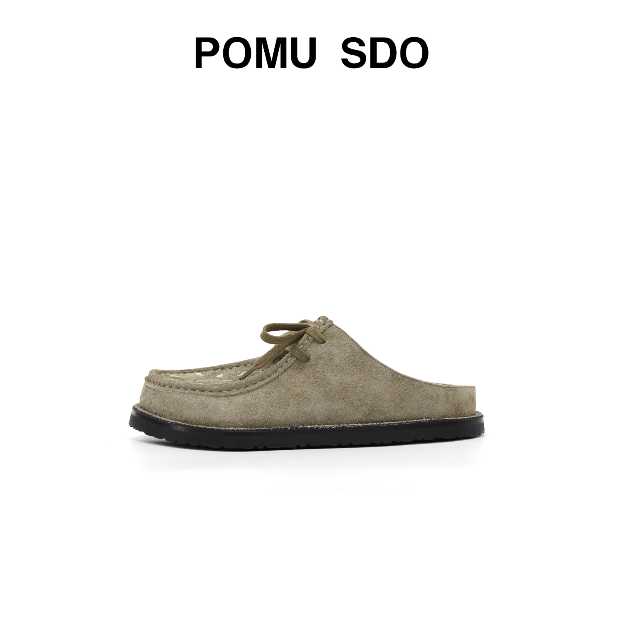 POMU SDO 25年新款男士长毛反绒牛皮包头勃肯鞋水滴刺绣半拖