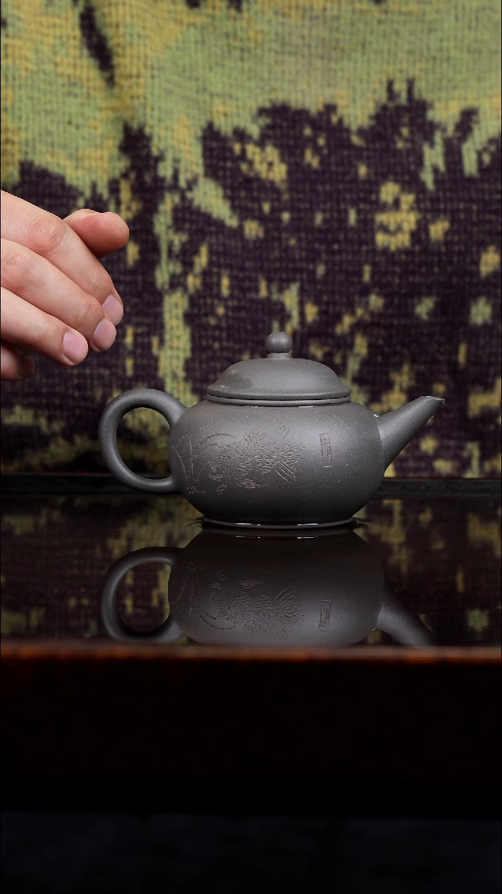茶壶紫砂半手工天青泥大水平刻绘