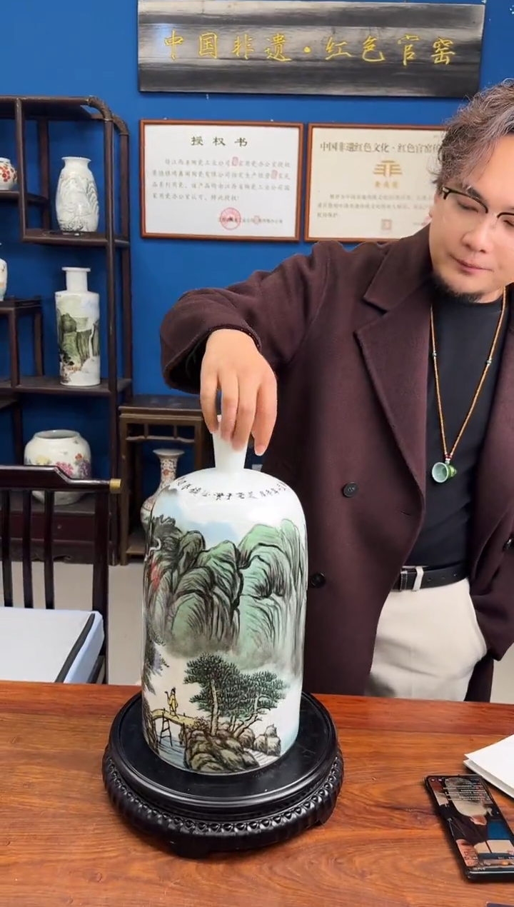 摆件陶红色官窑流水-51