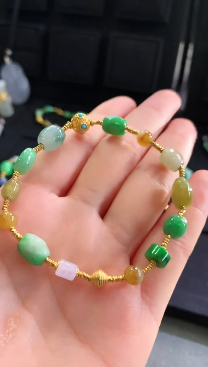 【闪购商品】翡翠手链18K金镶嵌手链 