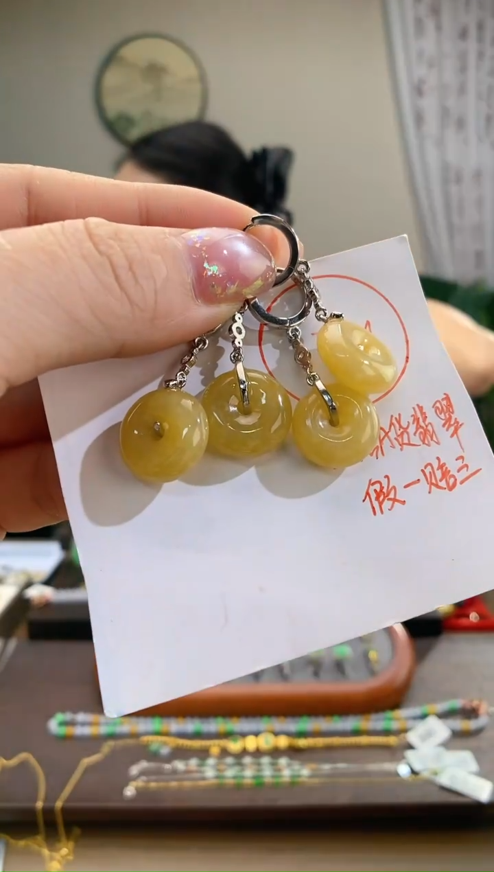 翡翠银S925镶嵌吊坠(不含链)耳饰一对 多样性发一