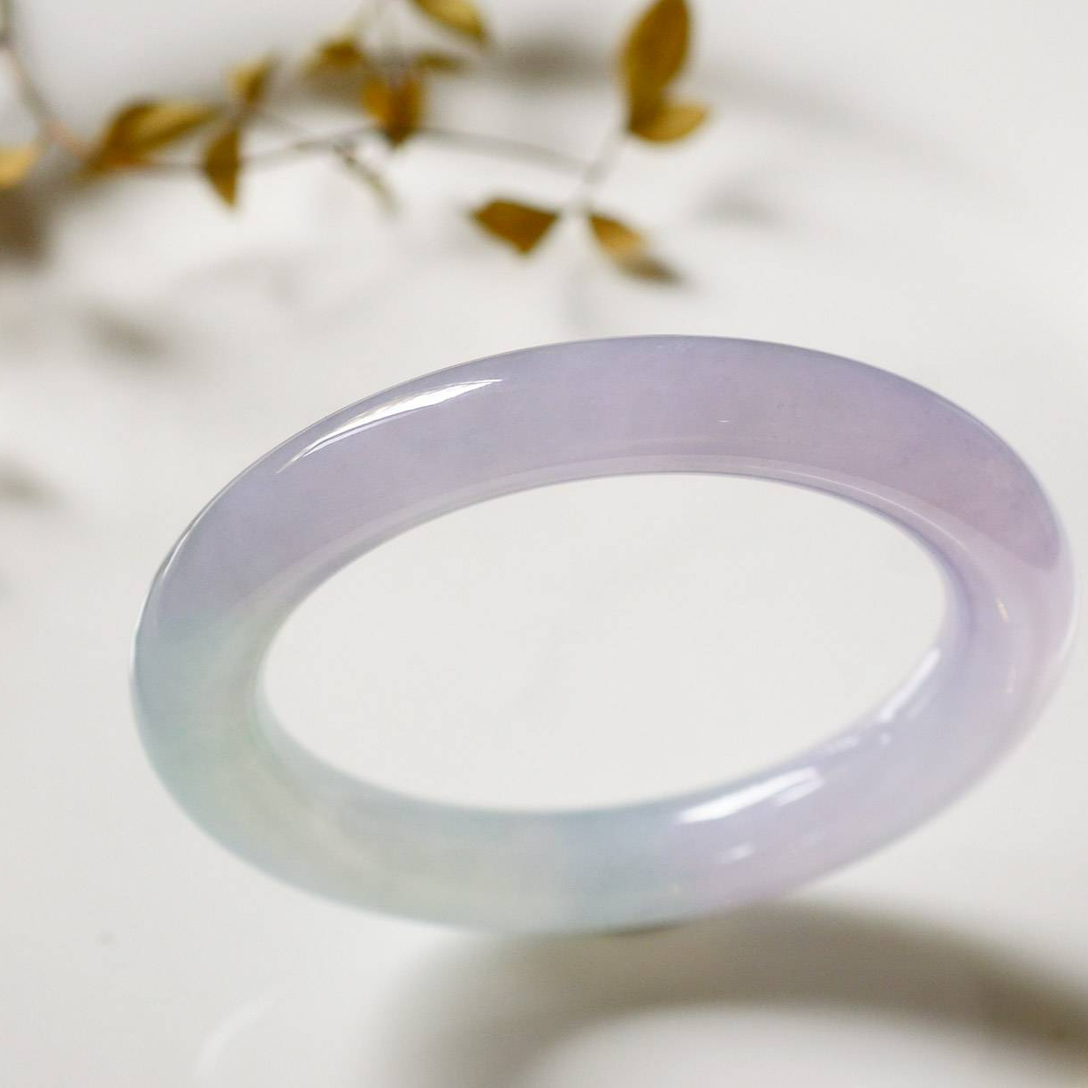 缅甸翡翠A货55.5mm淡紫圆条翡翠手镯