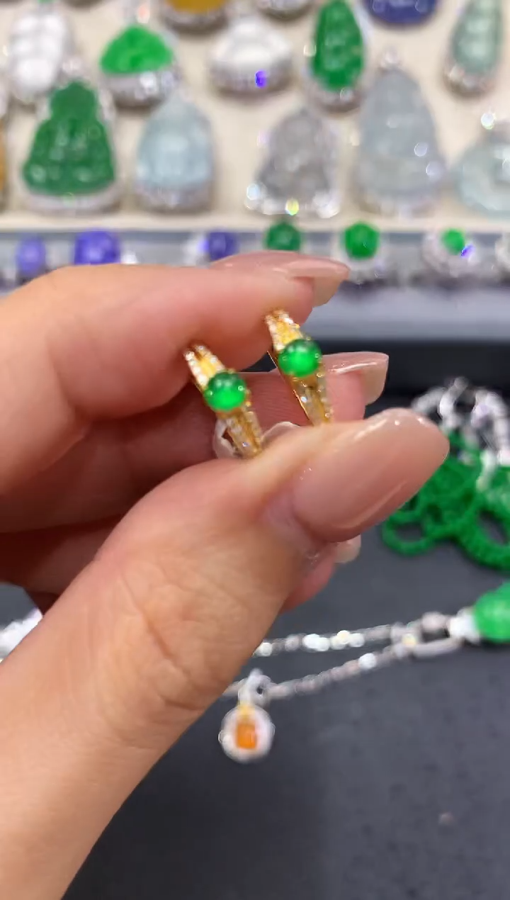 【闪购商品】翡翠耳饰18K金镶嵌w19        