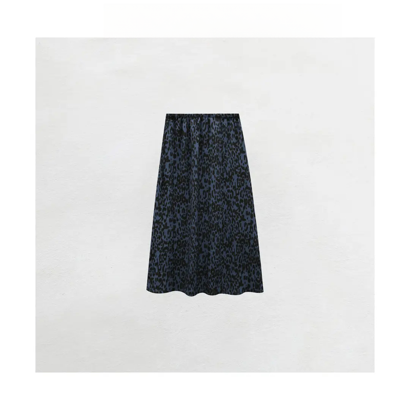 蓝色豹纹半身裙夏季百搭通勤全松紧豹纹直筒长裙显瘦百搭半身裙子