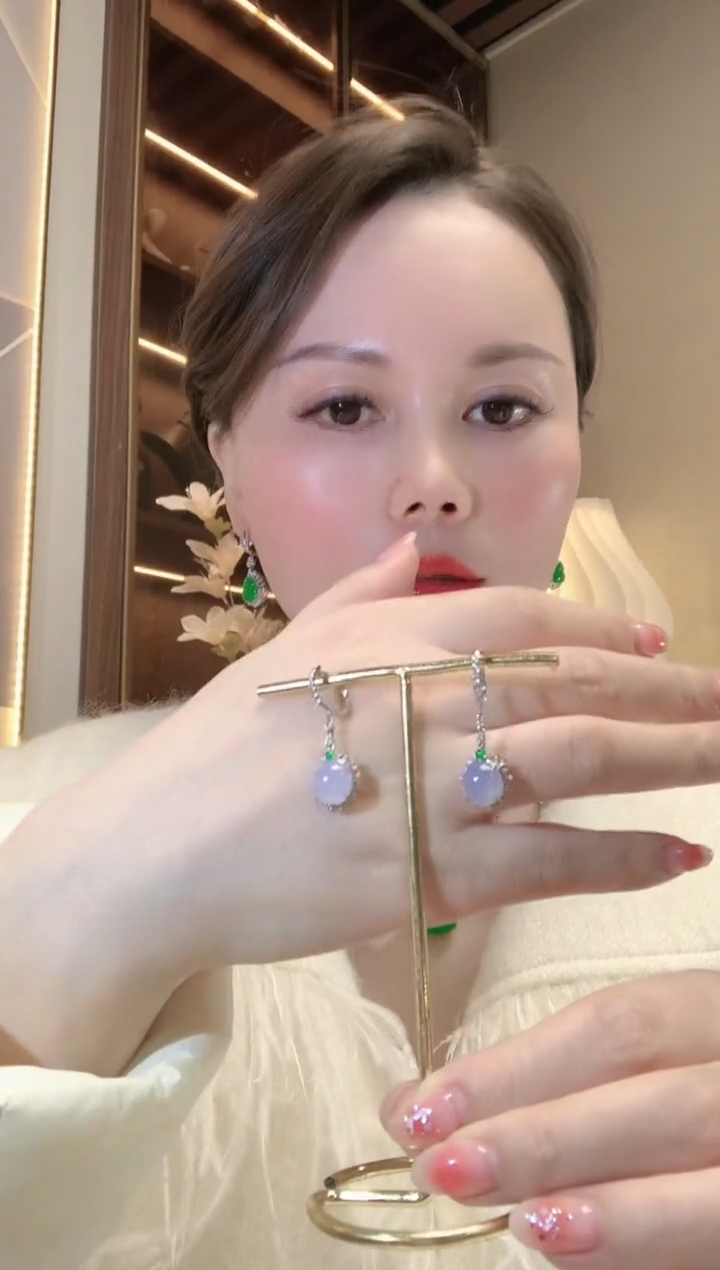 【闪购商品】翡翠耳饰18K金镶嵌A42 紫货有一定色差