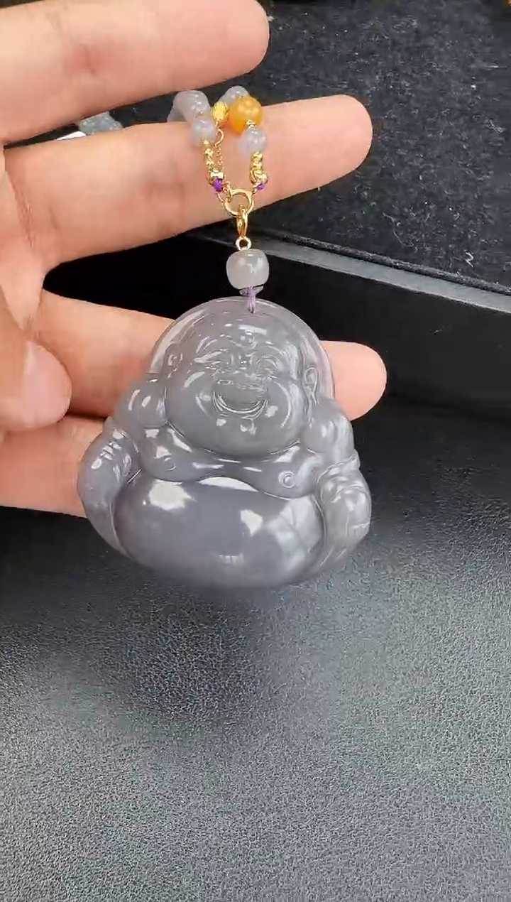 和田玉未镶嵌颈饰烟紫佛公套链