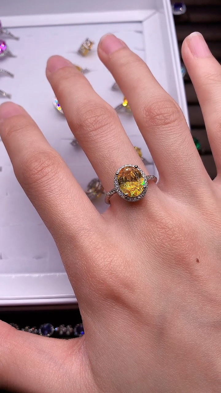 彩色蓝宝石戒指银S925镶嵌····