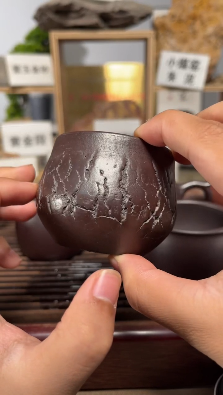 茶壶紫砂全手爆裂纹石红杯