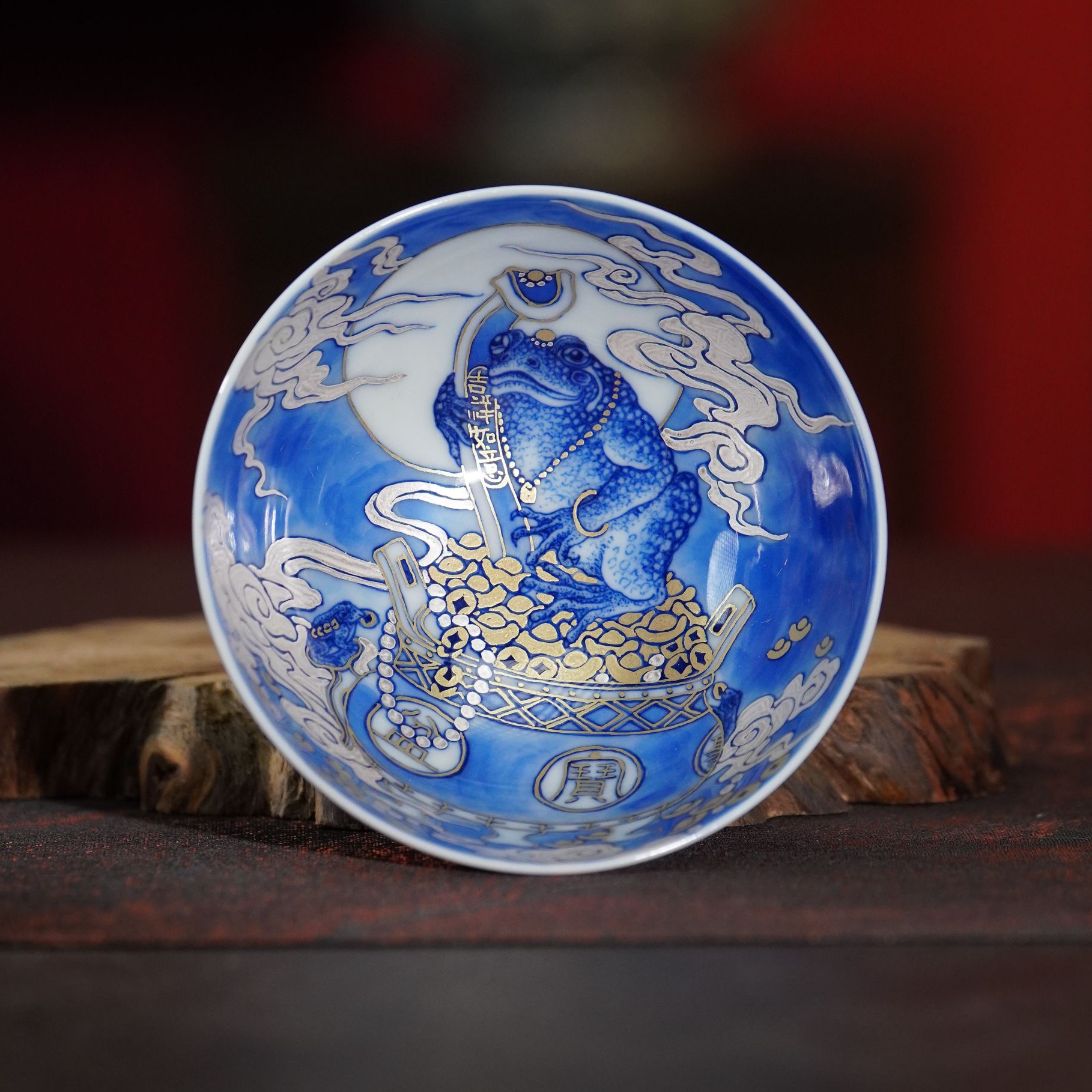 良朋柴窑   描金金蟾主人杯