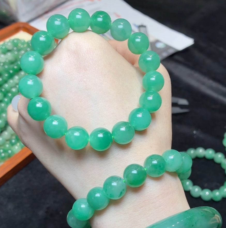 【春日珠宝】独龙玉单圈圆珠手串约12mm-菲菲珠宝好+多样性发一