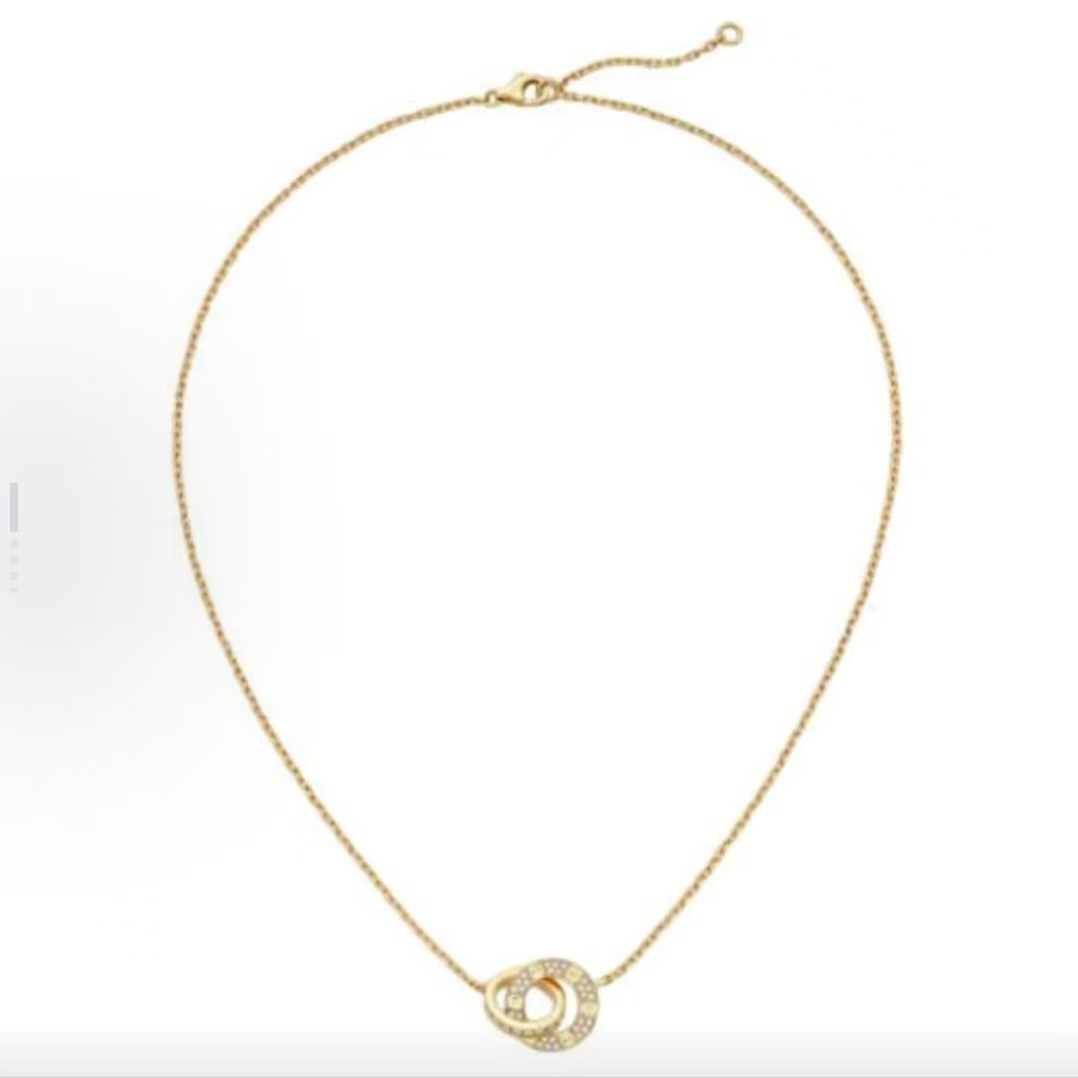 99新 Cartier/卡地亚 双环满钻 玫瑰金项链