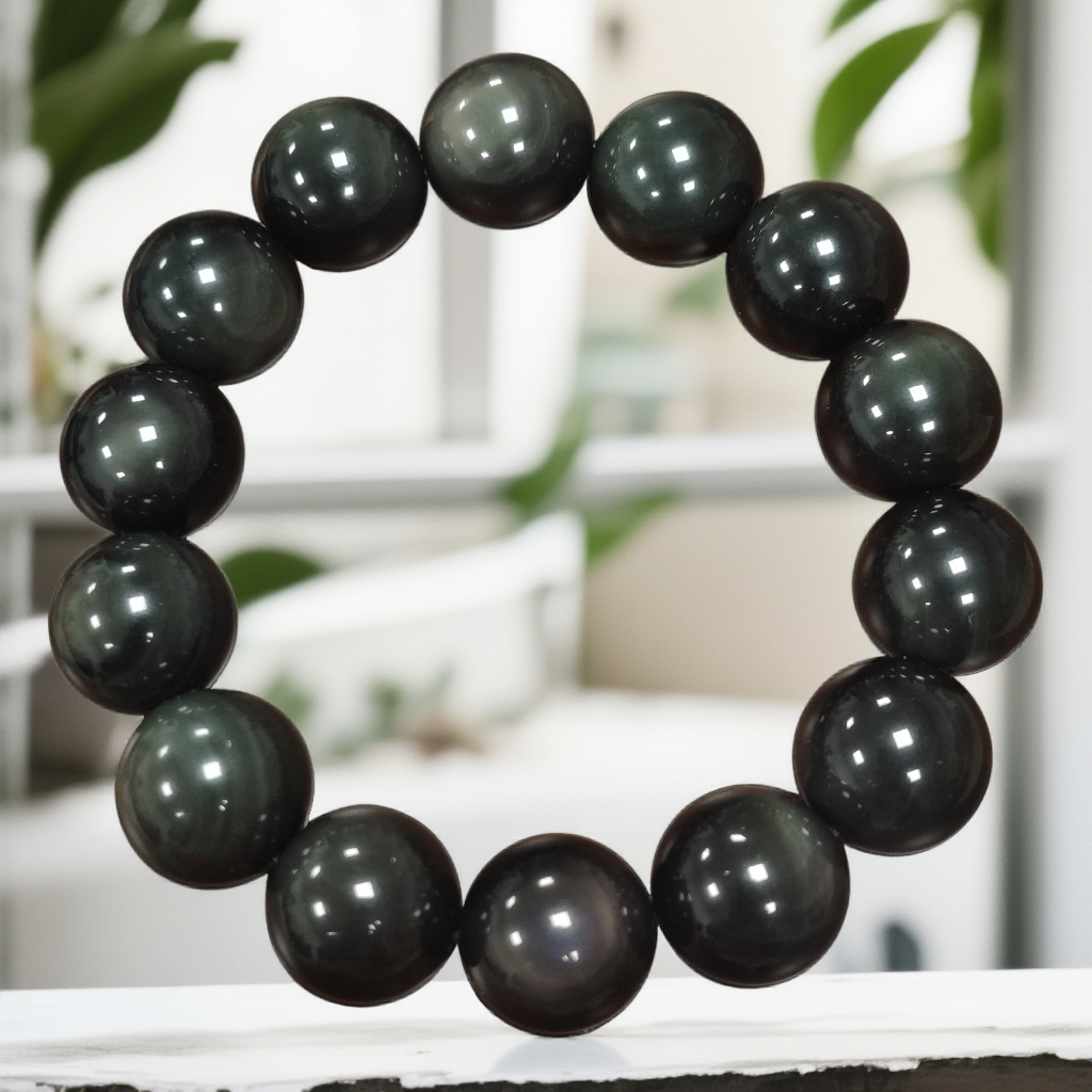 男士黑曜石手串 卡16mm 带礼盒 sz 563