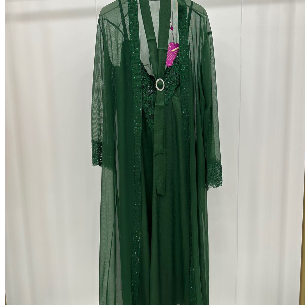 xarifa网纱冰丝烫钻性感刺绣系带睡裙吊带裙加外搭8001