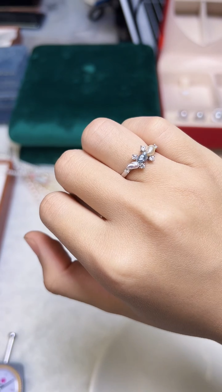 【闪购商品】海水珍珠戒圈银S925镶嵌0025