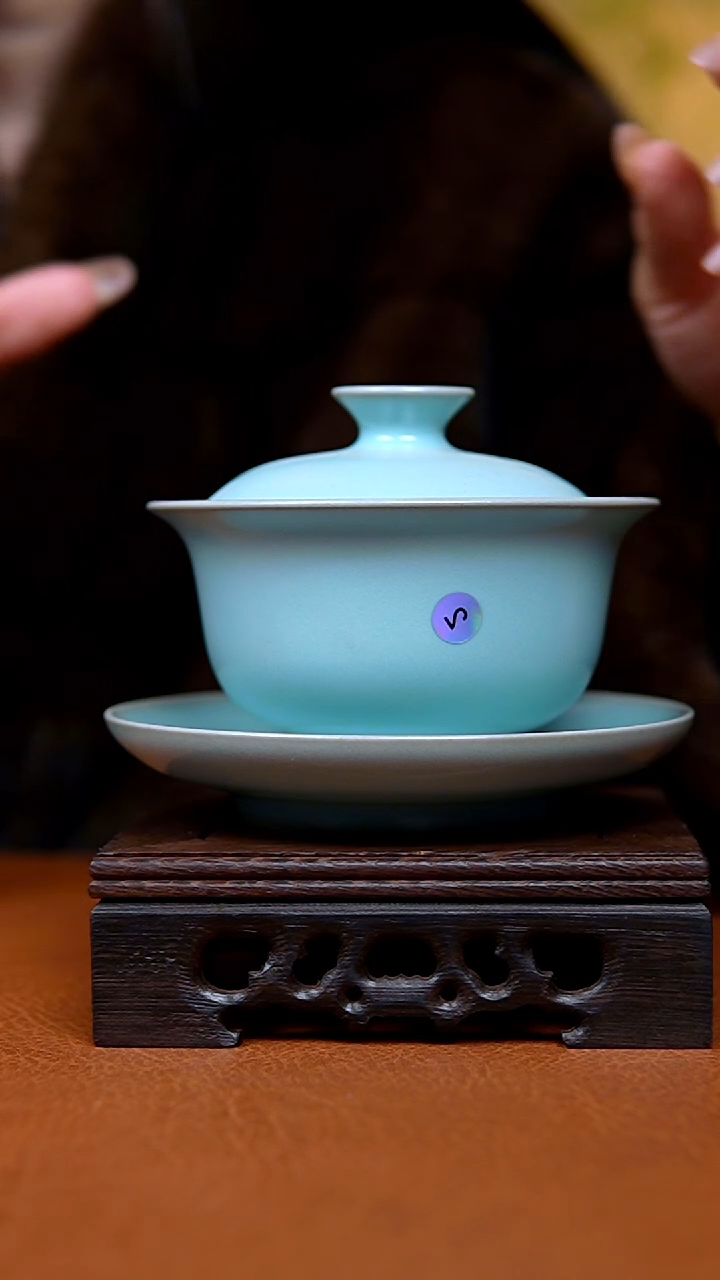 杯大**龙仿古天青三才元宝盖碗微瑕2