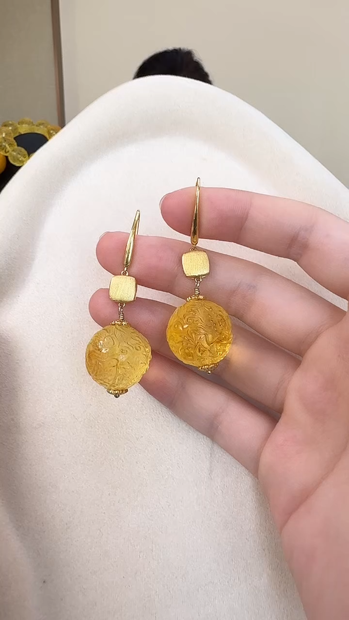 琥珀未镶嵌耳饰耳环