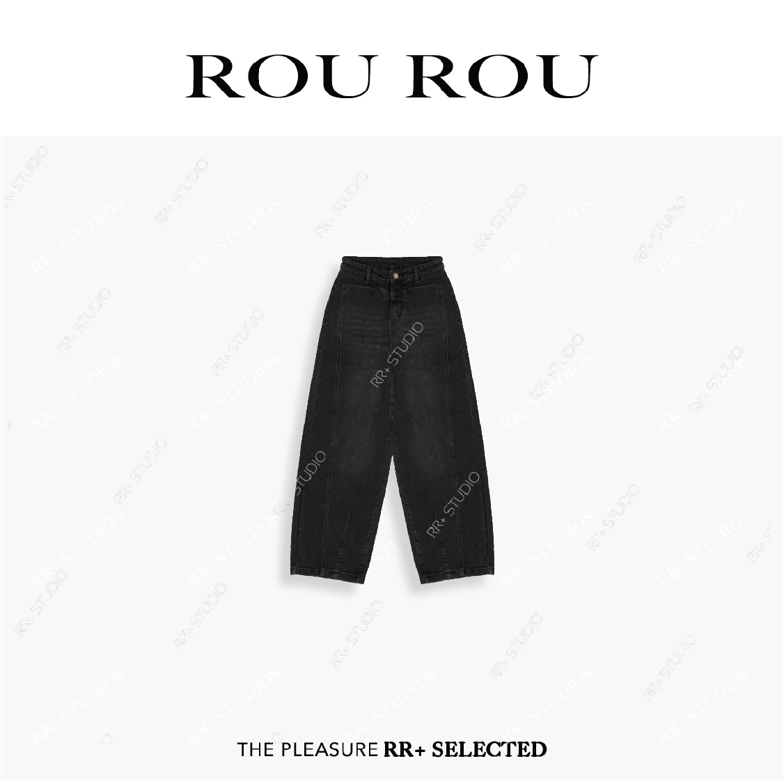 『豆公子』5779复古水洗做旧拼接牛仔裤女宽松小众百搭弯刀裤