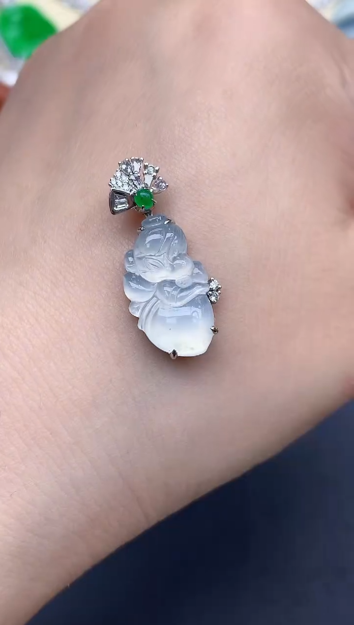 颈饰18K金镶嵌翡翠348-中国好珍宝