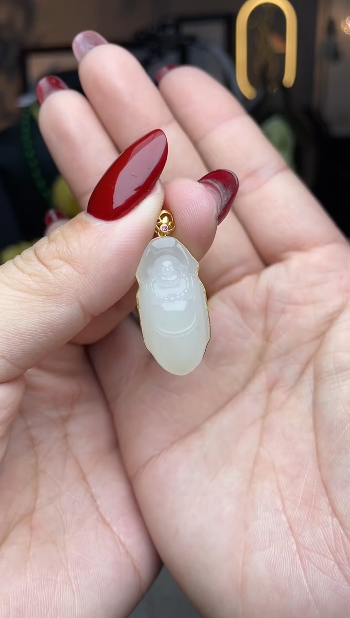 【闪购商品】和田玉颈饰18K金镶嵌ge05吊坠