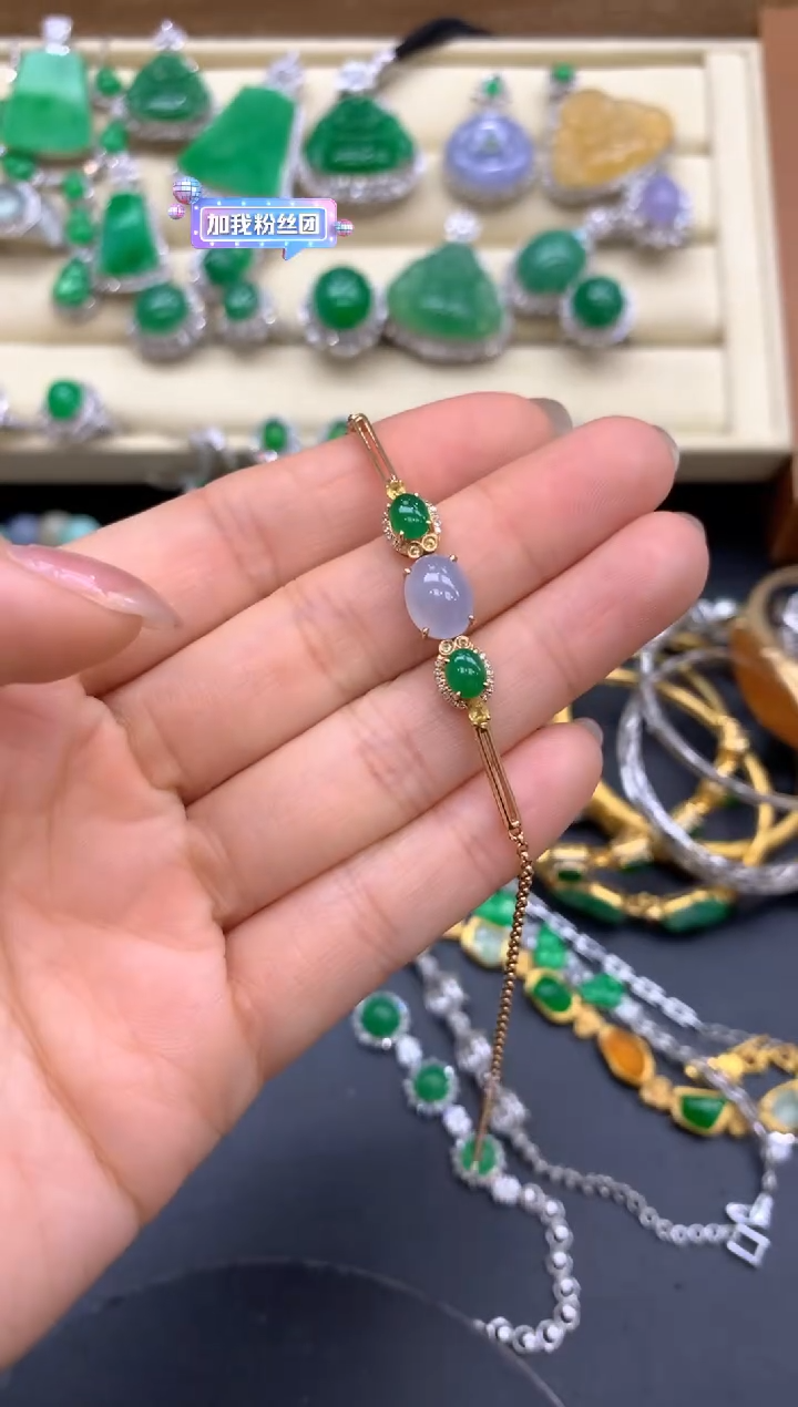 【闪购商品】翡翠手链18K金镶嵌395-中国好珍宝