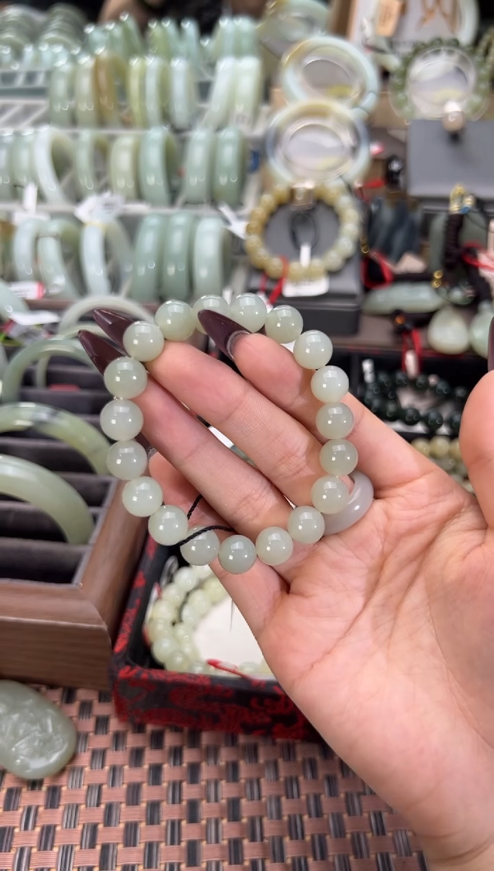 手链未镶嵌和田玉且末料青白玉手串卡10