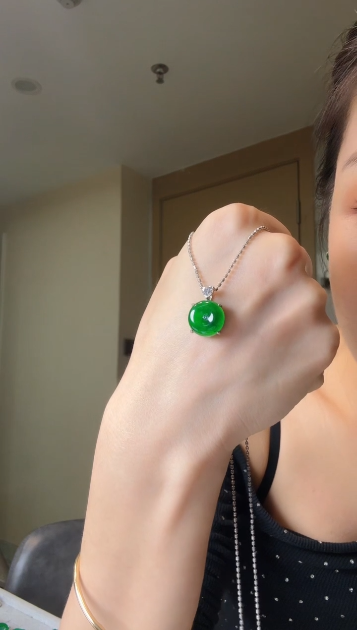 翡翠银S925镶嵌吊坠(不含链)天然翡翠吊坠