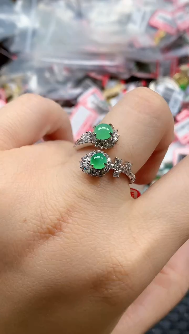 银S925镶嵌戒指翡翠天然A货缅甸翡翠